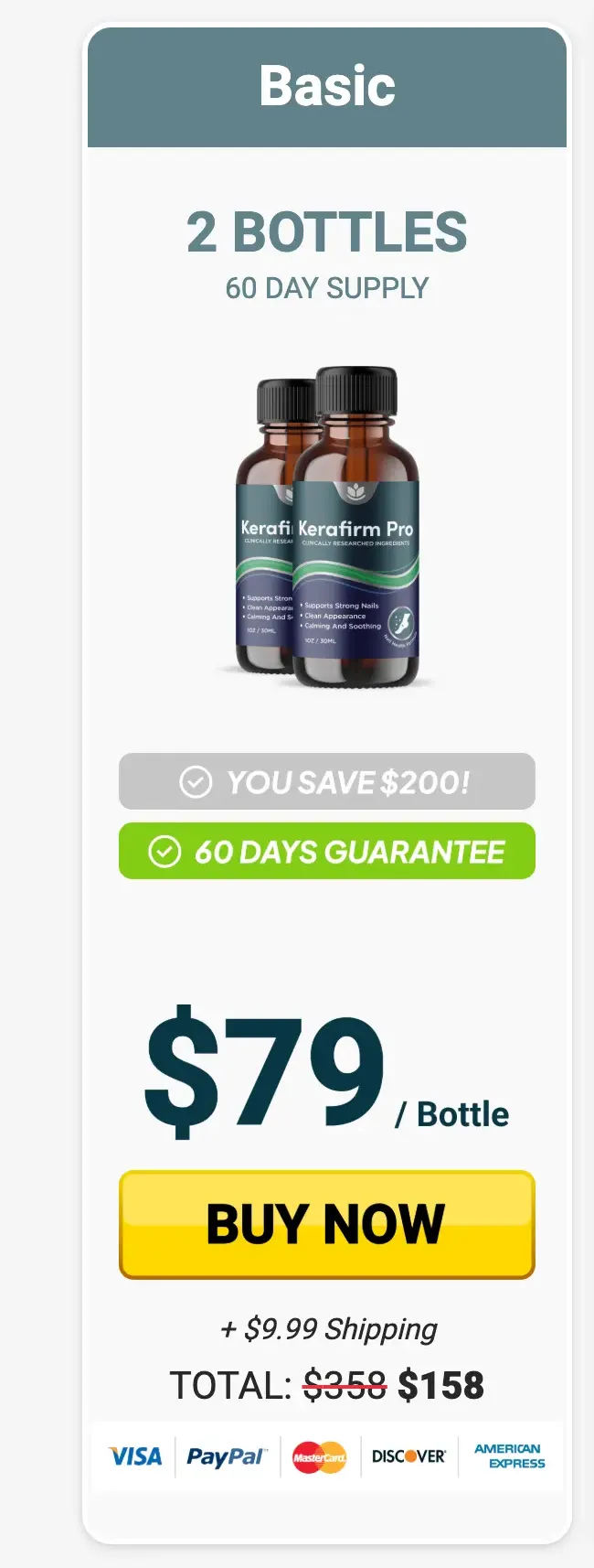 KeraFirm Pro 2 bottle package basic supply at $79 per bottle