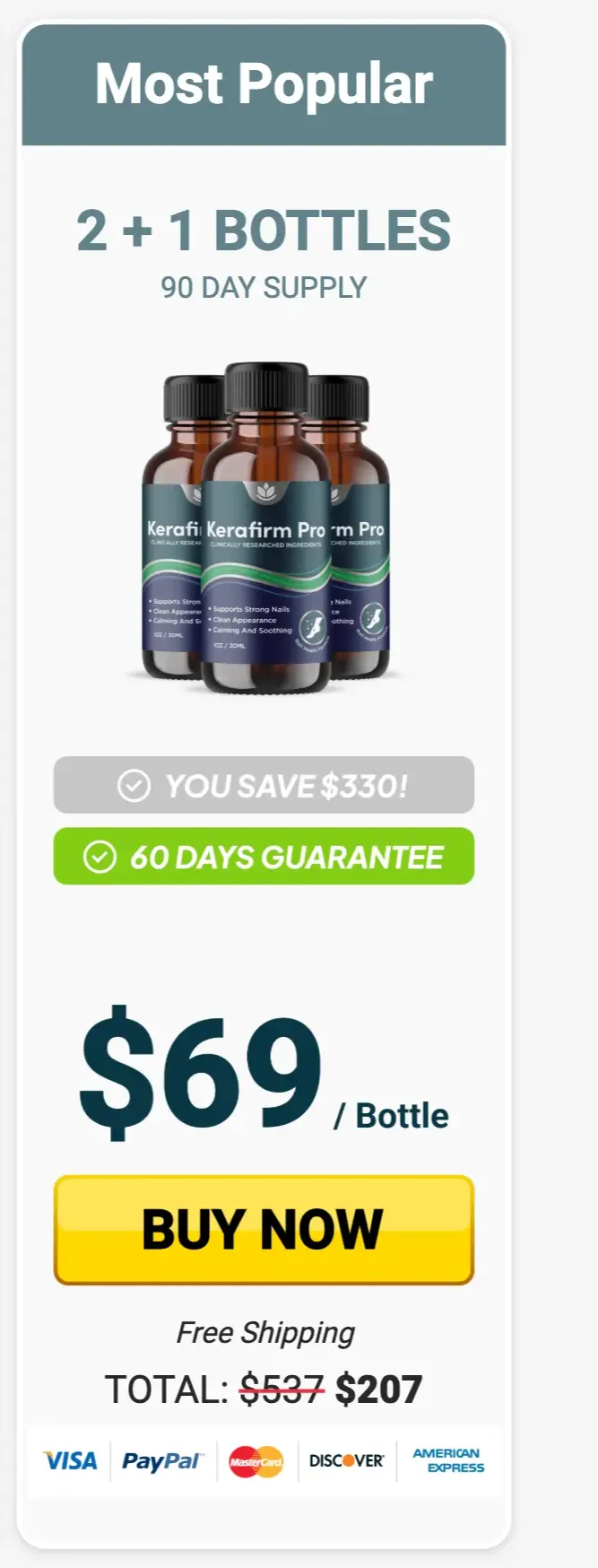 KeraFirm Pro 3 bottle package most popular option at $69 per bottle